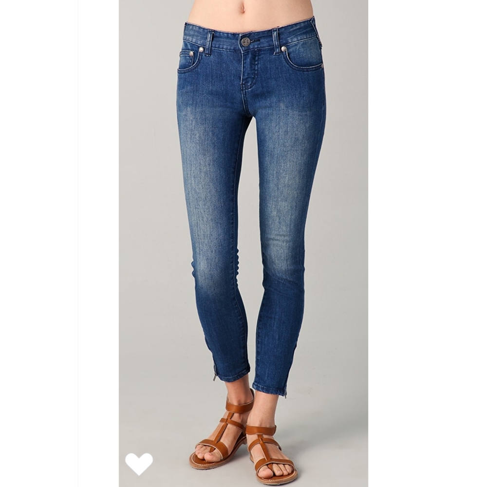 😺 Free People Lily Blue Zipper Ankle Skinny Jeans